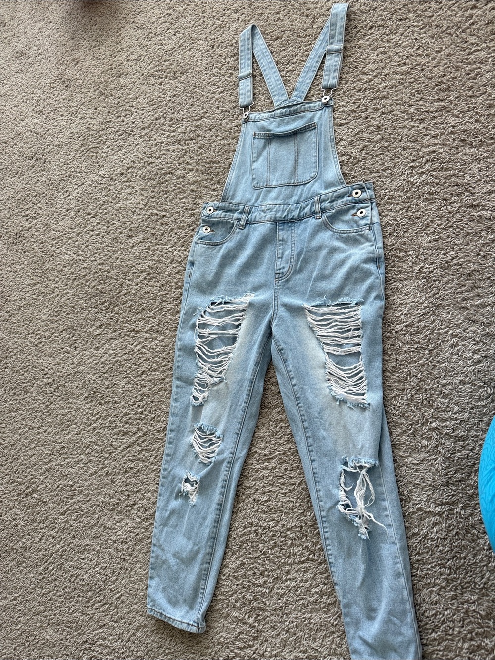 Dance & Marvel Light Blue Distressed Denim Overalls